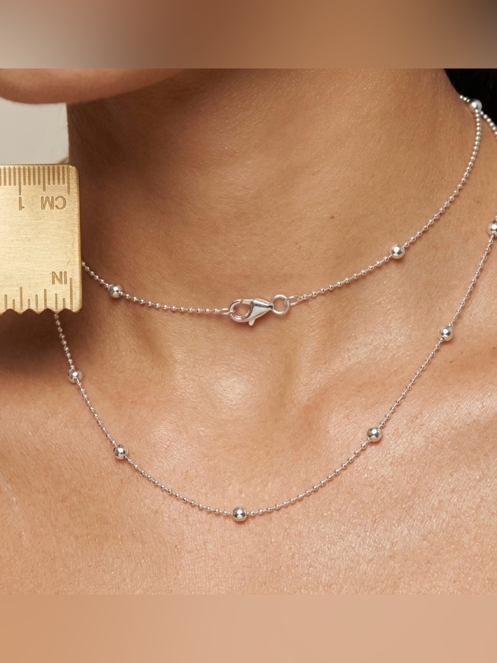 Silver Layered Bead Chain Necklace - Silver